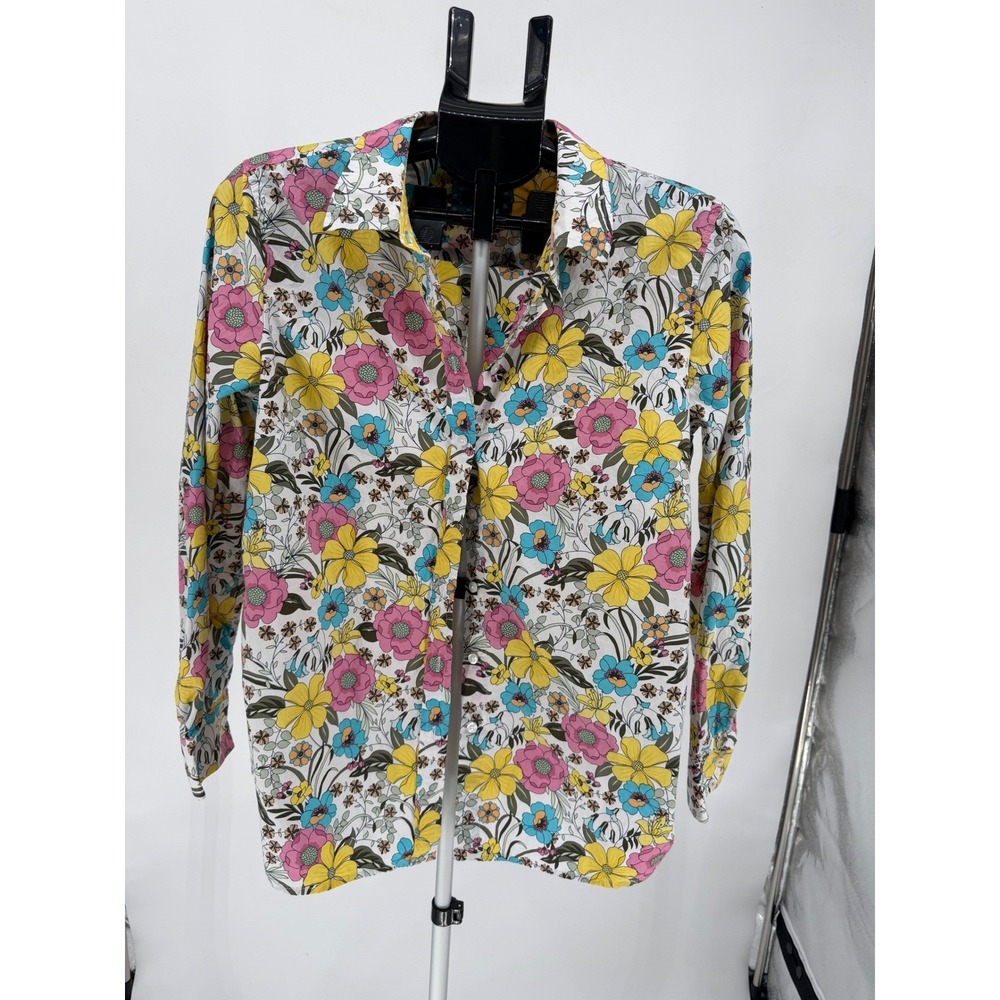 Talbots Button Down Shirt Women Large Multi Color Excellent Floral Cotton